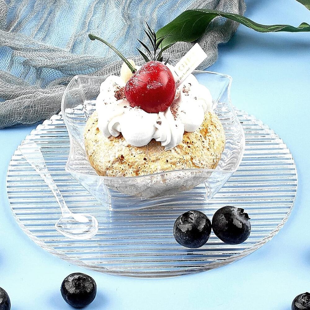 50ct 5 oz Clear Plastic Dessert Cups with Spoons Mini Appetizer Catering Bowls - Picture 7 of 8